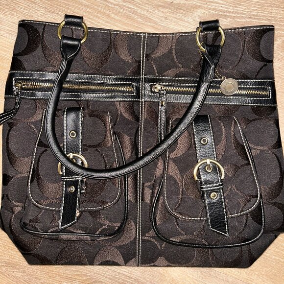 COACH SIGNATURE BROWN TOTE BAG WITH BUCKLE FRONT | 2000s VINTAGE - Picture 1 of 3